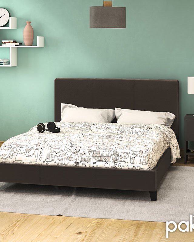 Κρεβάτι Nevil pakoworld διπλό 150x200 PU σκούρο καφέ ματ