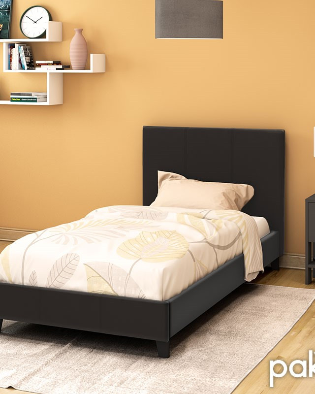 Κρεβάτι Nevil pakoworld 100x200 PU χρώμα μαύρο ματ