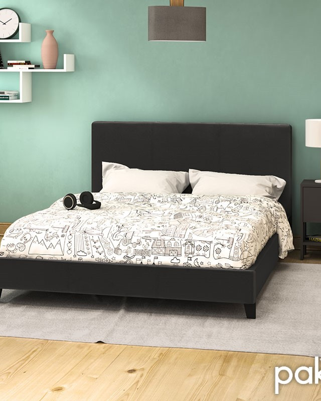 Κρεβάτι Nevil pakoworld 150x200 PU χρώμα μαύρο ματ