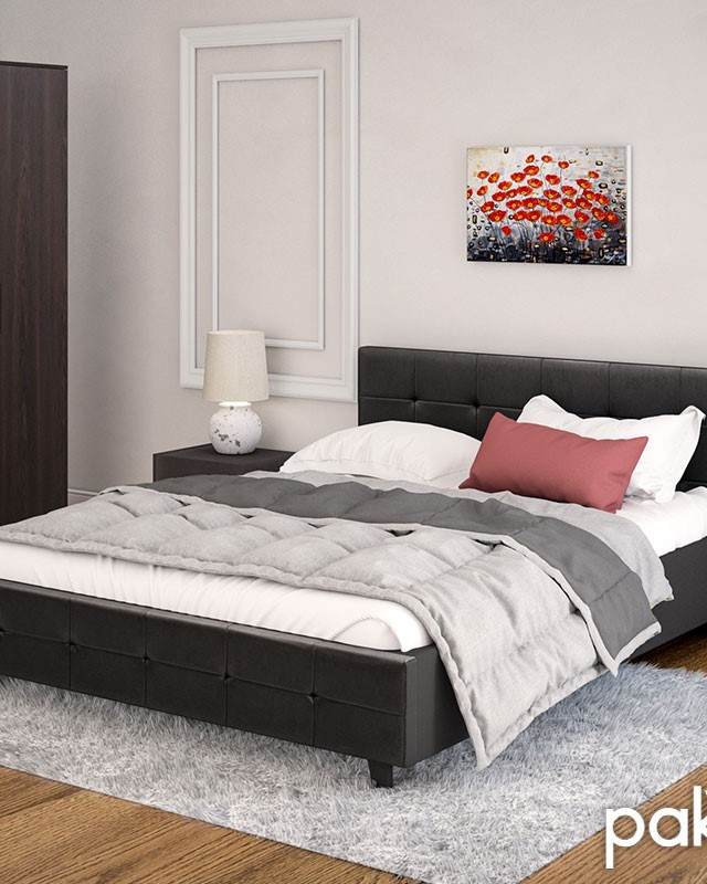 Κρεβάτι Roi pakoworld 160x200 PU μαύρο ματ + αποθηκευτικό χώρο