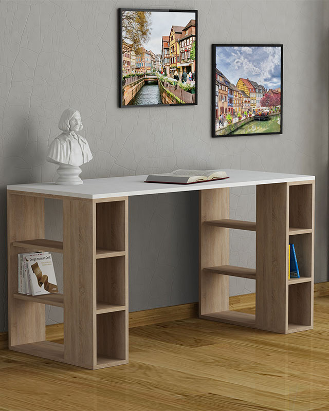 Γραφείο Colmar pakoworld χρώμα λευκό -σκούρο φυσικό 140x60x75εκ